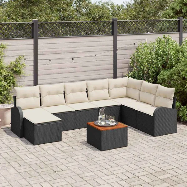 Ensemble de canapé de jardin avec coussin 9 pcs Noir polyrotin