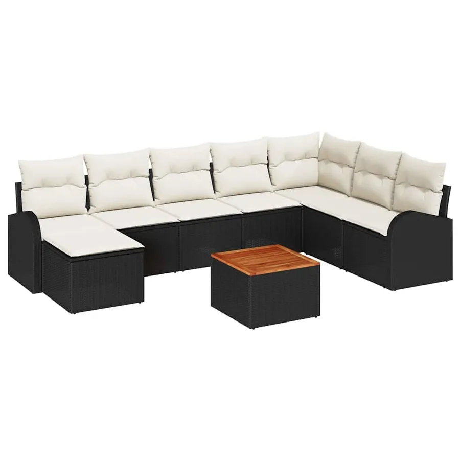 Ensemble de canapé de jardin avec coussin 9 pcs Noir polyrotin - 2