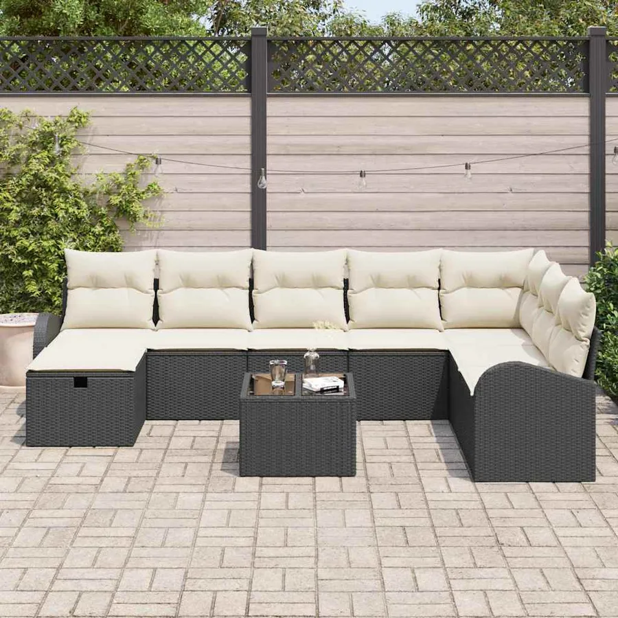 Ensemble de Canapés avec coussin Noir et crème polyrotin - 3