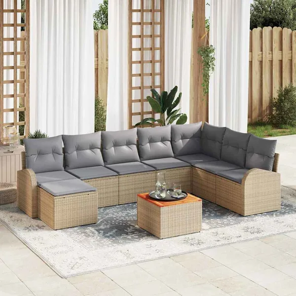 Ensemble de canapé de jardin avec coussin 9 pcs Beige polyrotin