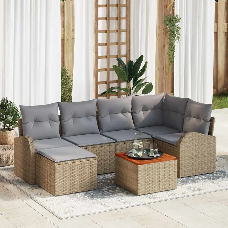 Ensemble de canapé de jardin avec coussin 7 pcs Beige polyrotin