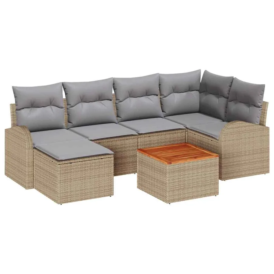 Ensemble de canapé de jardin avec coussin 7 pcs Beige polyrotin - 2
