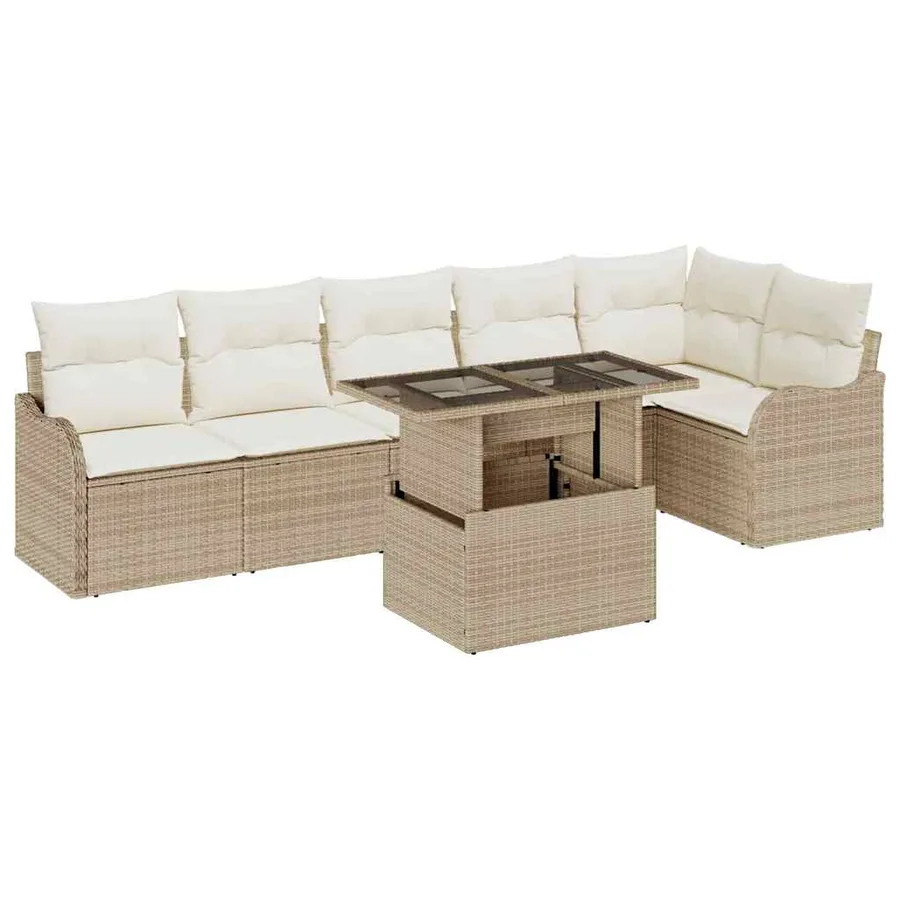 Ensemble de Canapés avec coussin 7 pcs Beige Poly rotin - 2