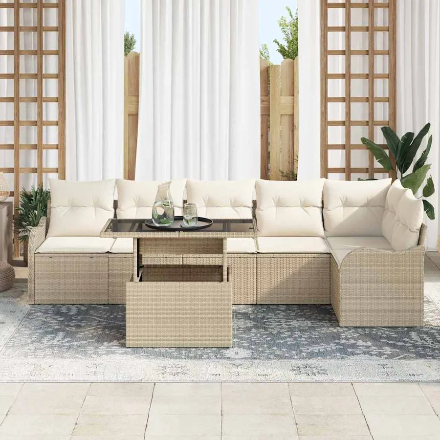 Ensemble de Canapés avec coussin 7 pcs Beige Poly rotin - 3