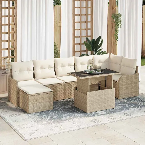 Ensemble de canapé de jardin 8 pcs Beige Poly rotin