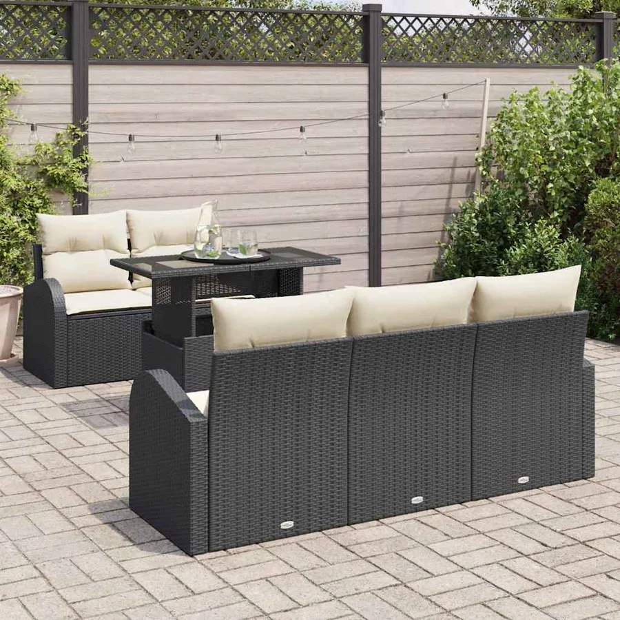 Ensemble de canapé de jardin avec coussin 6 pcs Noir polyrotin - 3