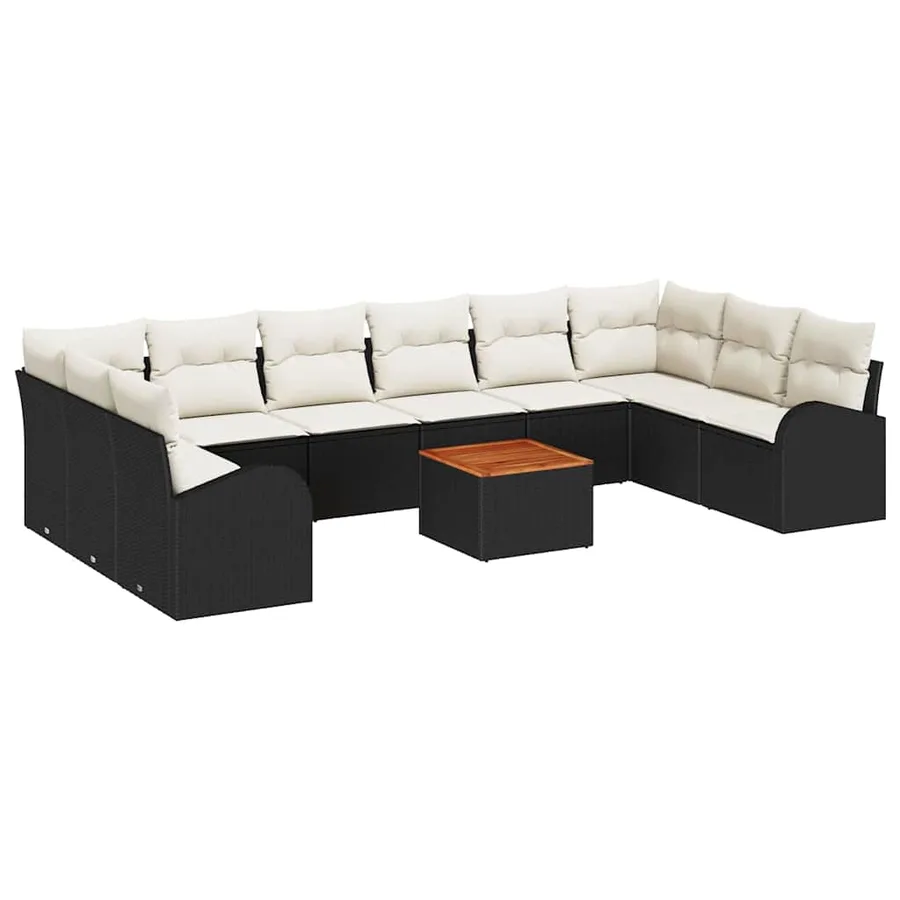 Ensemble de canapé de jardin avec coussin 11 pcs Noir polyrotin - 2