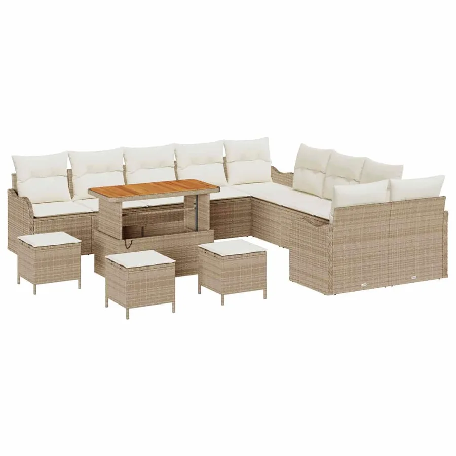 Ensemble de canapé de jardin 14 pcs Beige polyrotin - 2