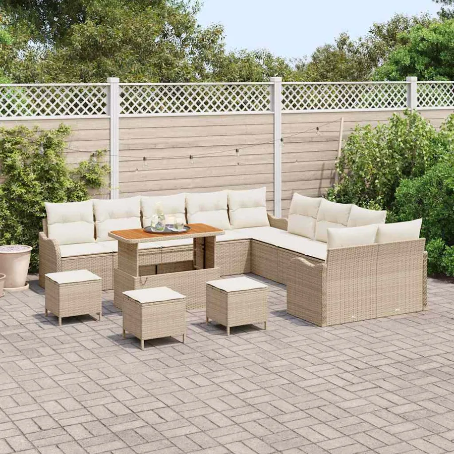 Ensemble de canapé de jardin 14 pcs Beige polyrotin - 3