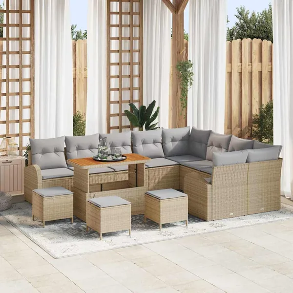 Ensemble de canapé de jardin 13 pcs Beige polyrotin