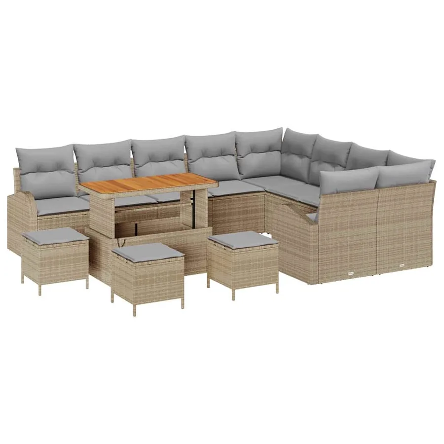 Ensemble de canapé de jardin 13 pcs Beige polyrotin - 2