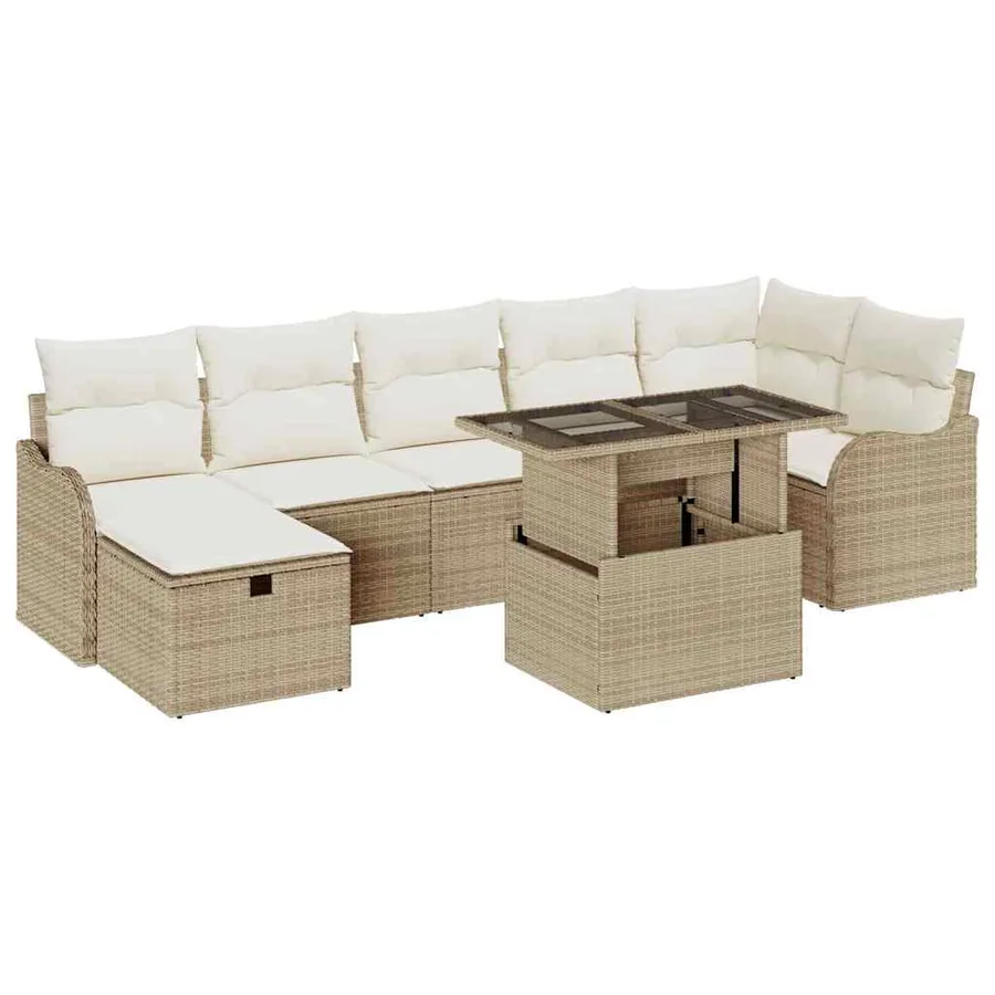 Ensemble de canapé de jardin 8 pcs Beige Poly rotin - 2