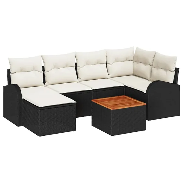 Ensemble de canapé de jardin avec coussin 7 pcs Noir polyrotin