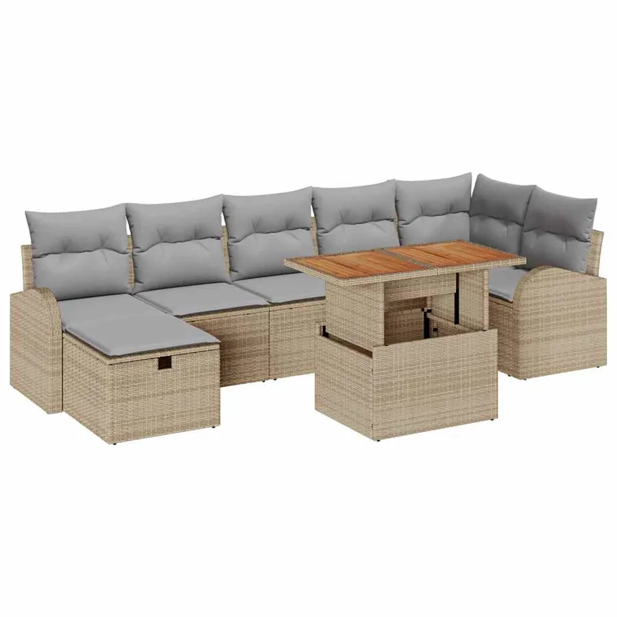 Ensemble de canapé de jardin avec coussin 8 pcs Beige polyrotin - 2