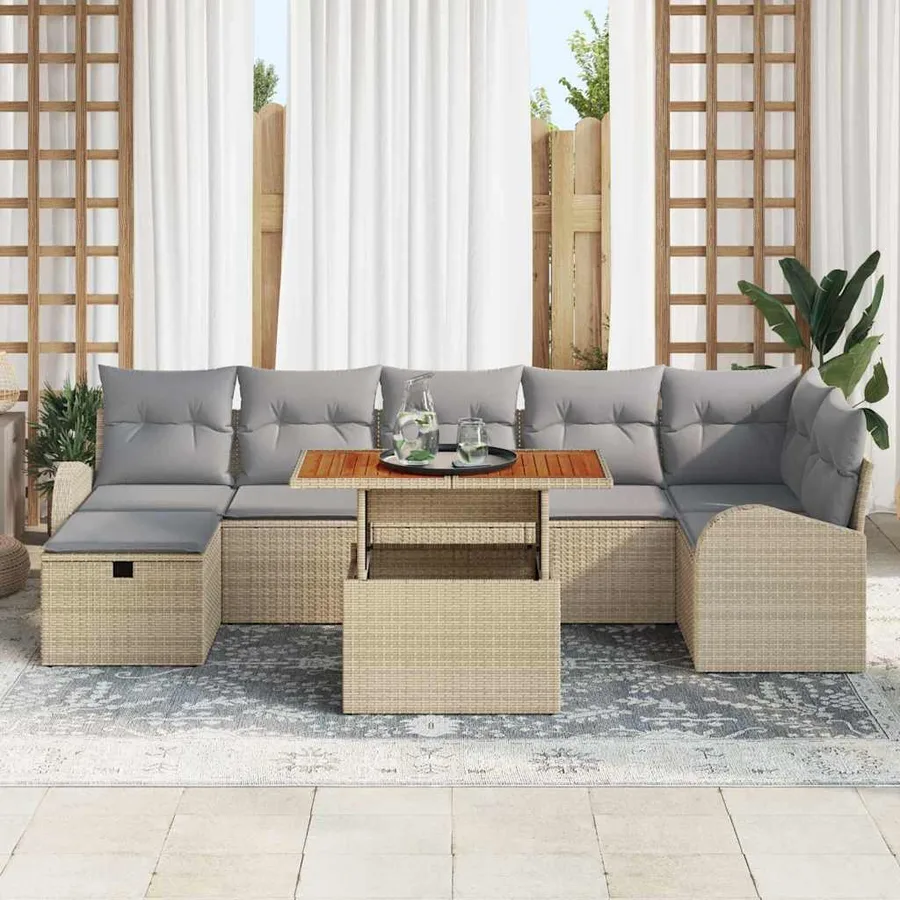 Ensemble de canapé de jardin avec coussin 8 pcs Beige polyrotin - 3