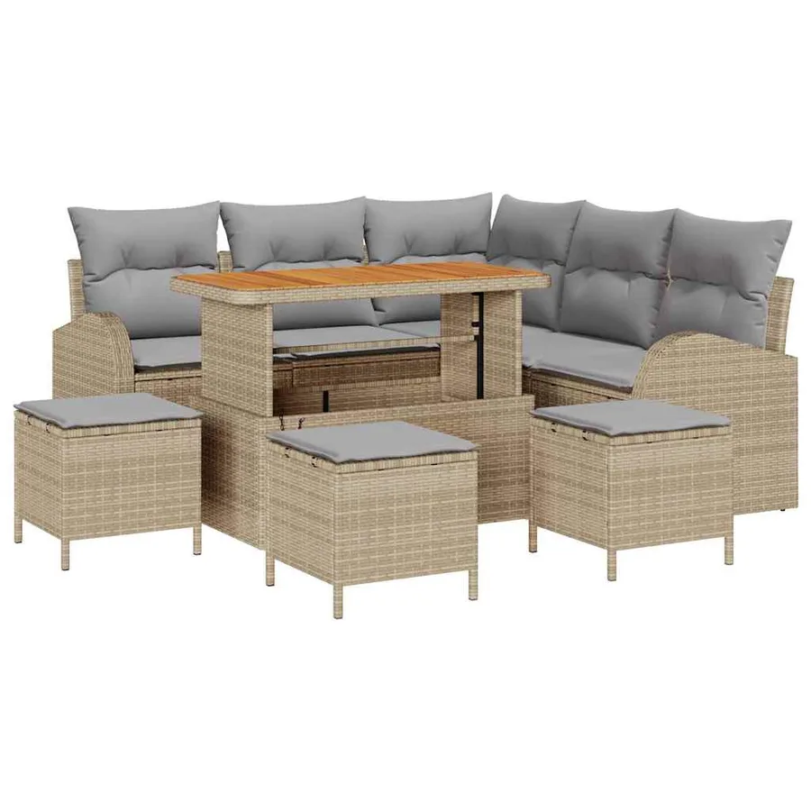Ensemble de canapé de jardin avec coussin 9 pcs Beige polyrotin - 2