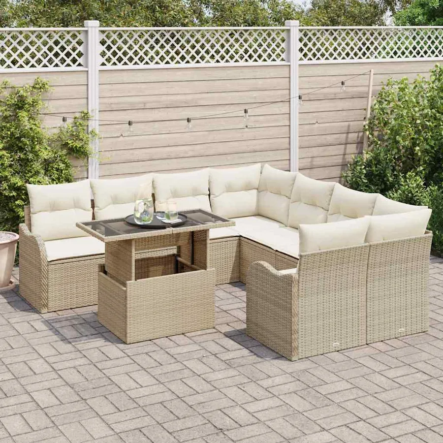 Ensemble de canapé de jardin 9 pcs Beige Poly rotin - 3