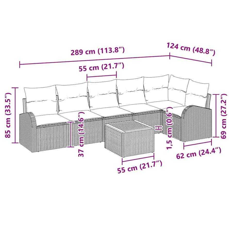 Ensemble de canapé de jardin avec coussin 7 pcs Noir polyrotin - 13
