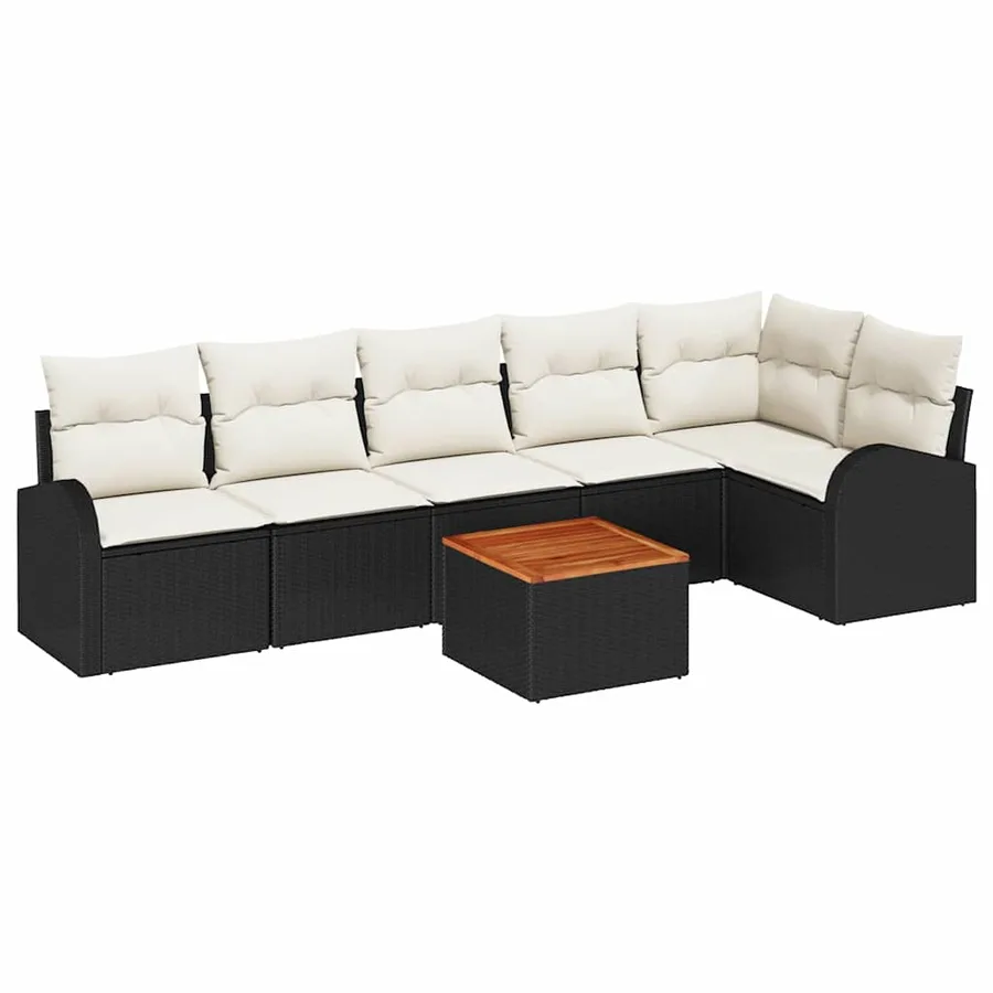 Ensemble de canapé de jardin avec coussin 7 pcs Noir polyrotin - 2