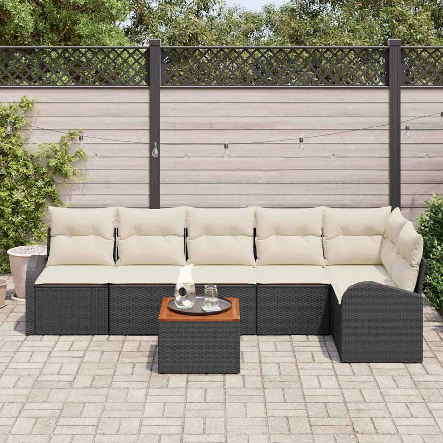 Ensemble de canapé de jardin avec coussin 7 pcs Noir polyrotin - 3