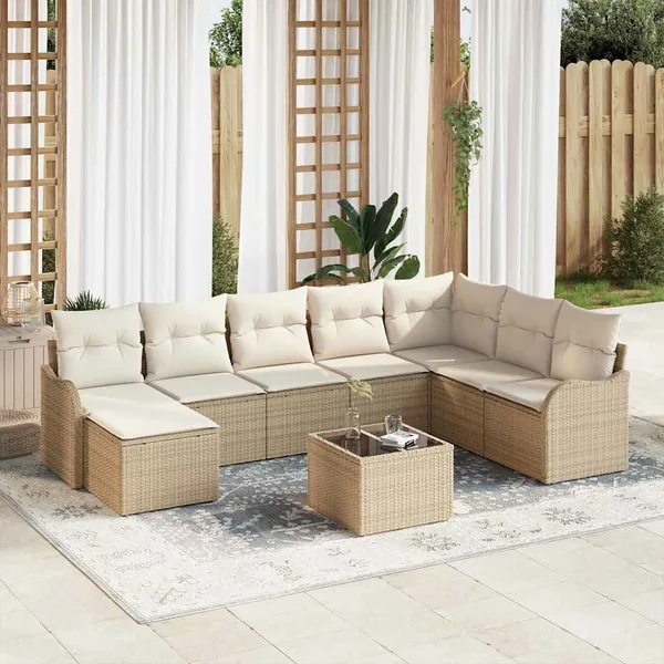Ensemble de canapé de jardin 9 pcs Beige Poly rotin