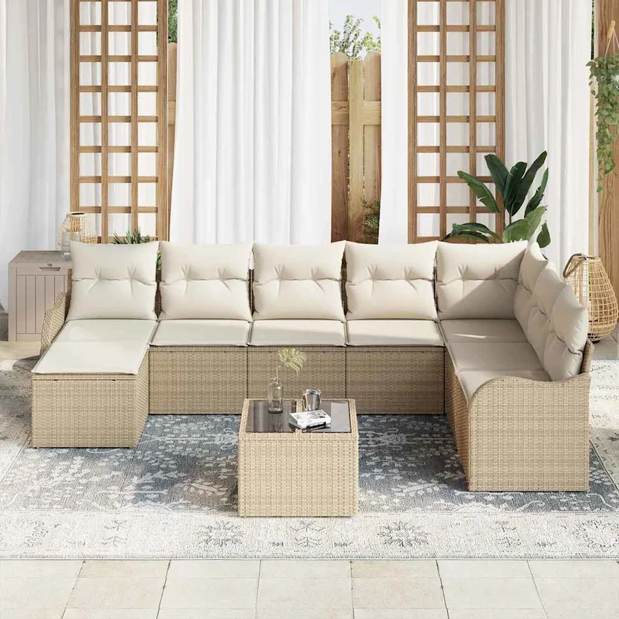 Ensemble de canapé de jardin 9 pcs Beige Poly rotin - 3