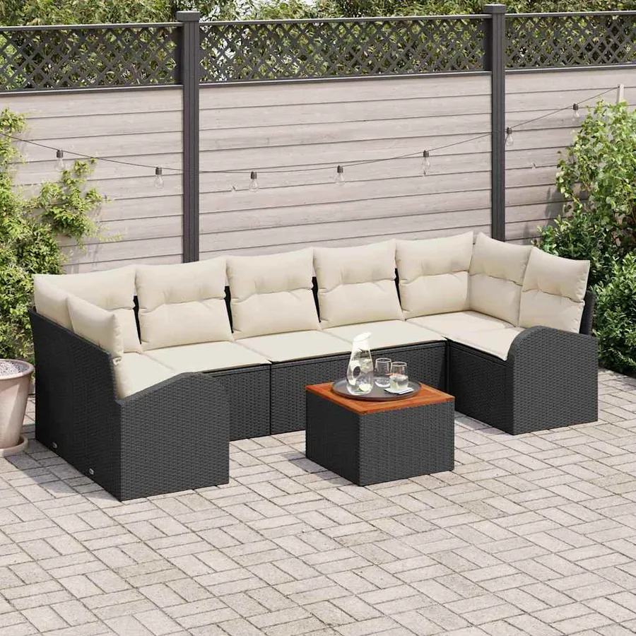 Ensemble de canapé de jardin avec coussin 8 pcs Noir polyrotin