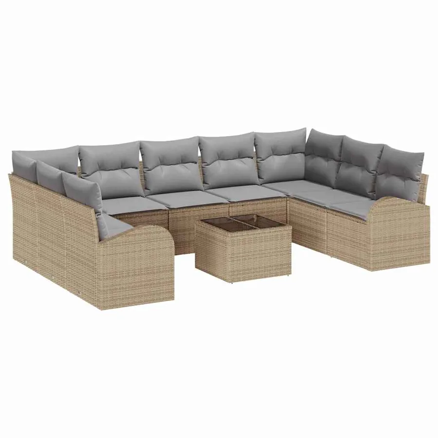 Ensemble de Canapés avec coussin 10 pcs Beige Poly Rattan - 2