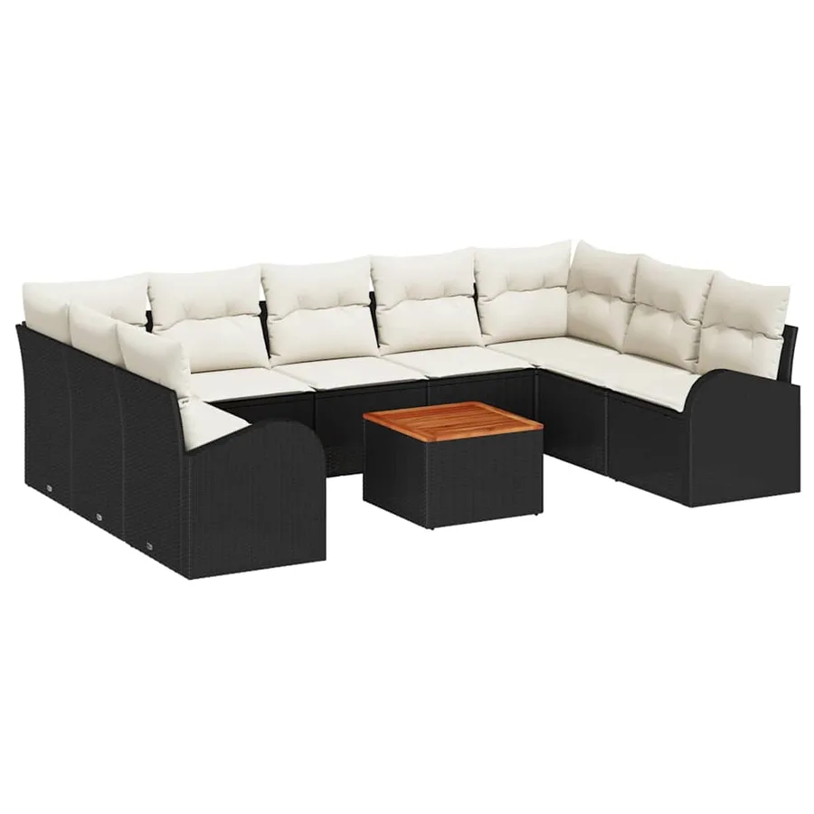 Ensemble de canapé de jardin avec coussin 10 pcs Noir polyrotin - 2