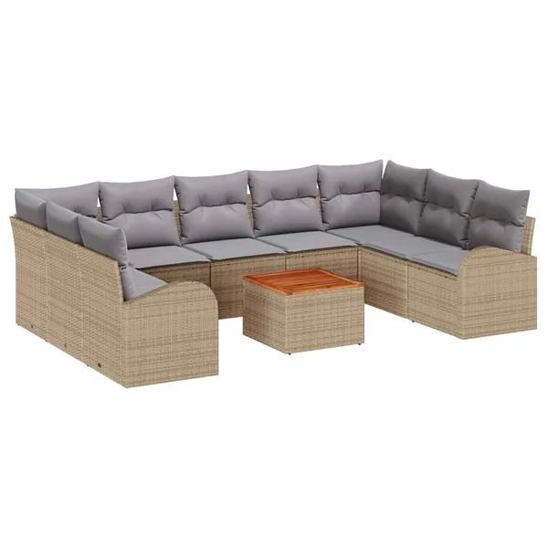 Ensemble de canapé de jardin 10 pcs Beige polyrotin
