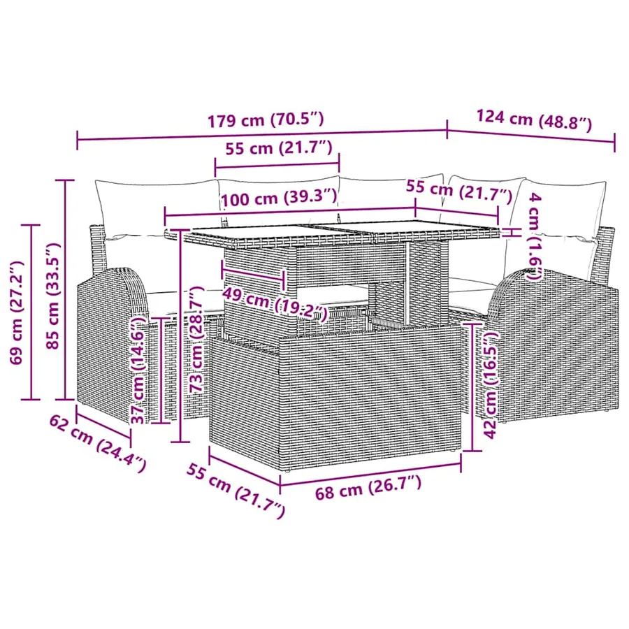 Ensemble de canapé de jardin avec coussin 5 pcs Beige polyrotin - 11
