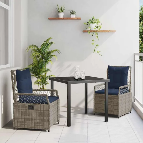 Ensemble de salle à manger pour jardin 3 pcs Gris polyrotin