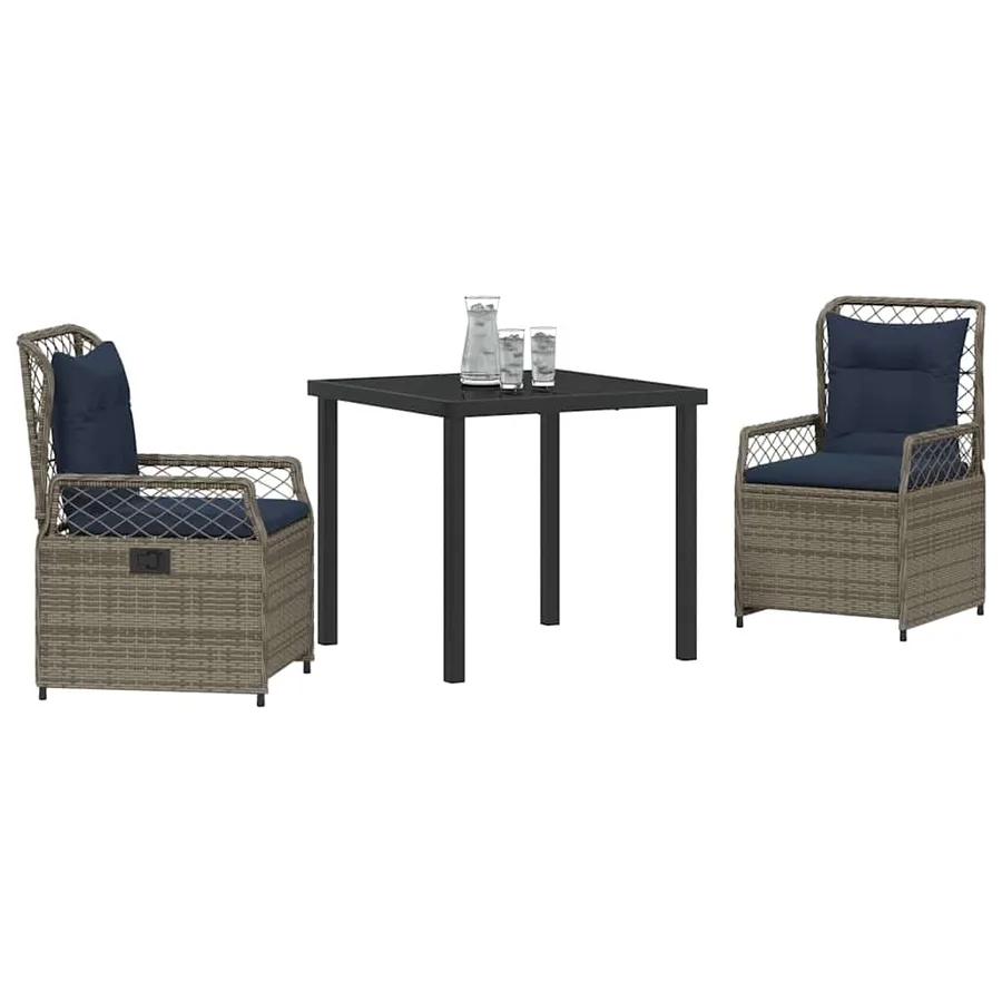 Ensemble de salle à manger pour jardin 3 pcs Gris polyrotin - 3