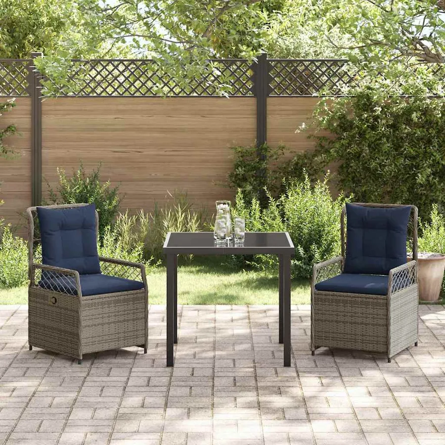 Ensemble de salle à manger pour jardin 3 pcs Gris polyrotin - 4