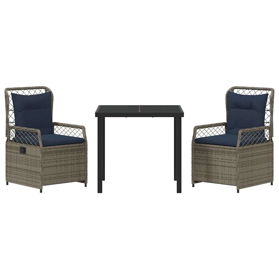 Ensemble de salle à manger pour jardin 3 pcs Gris polyrotin - 7
