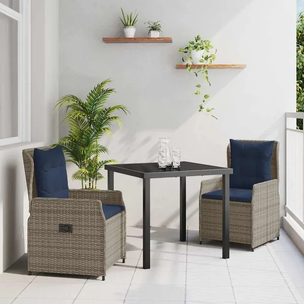 Ensemble de salle à manger pour jardin 3 pcs Gris Poly rotin