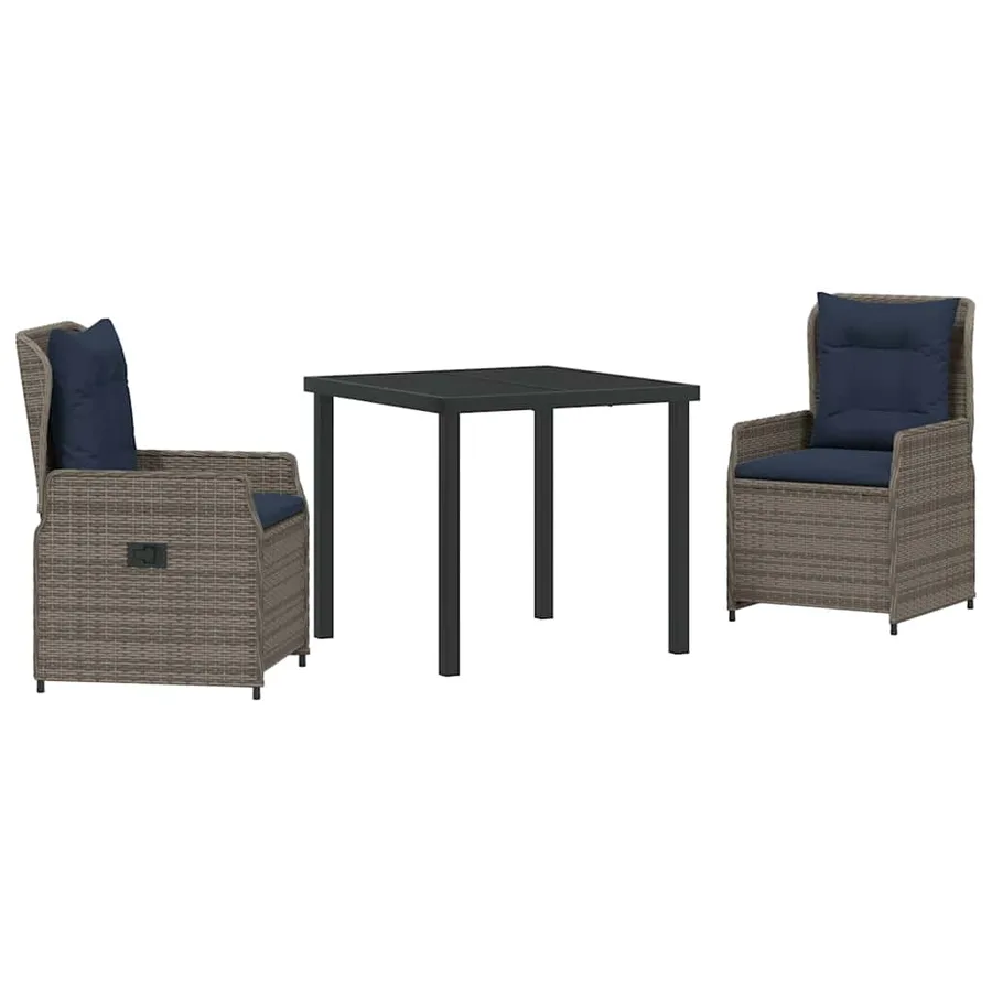Ensemble de salle à manger pour jardin 3 pcs Gris Poly rotin - 2