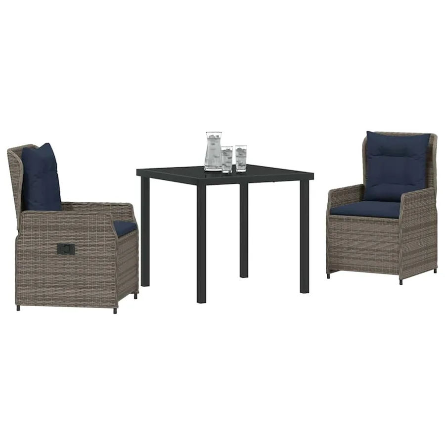 Ensemble de salle à manger pour jardin 3 pcs Gris Poly rotin - 3