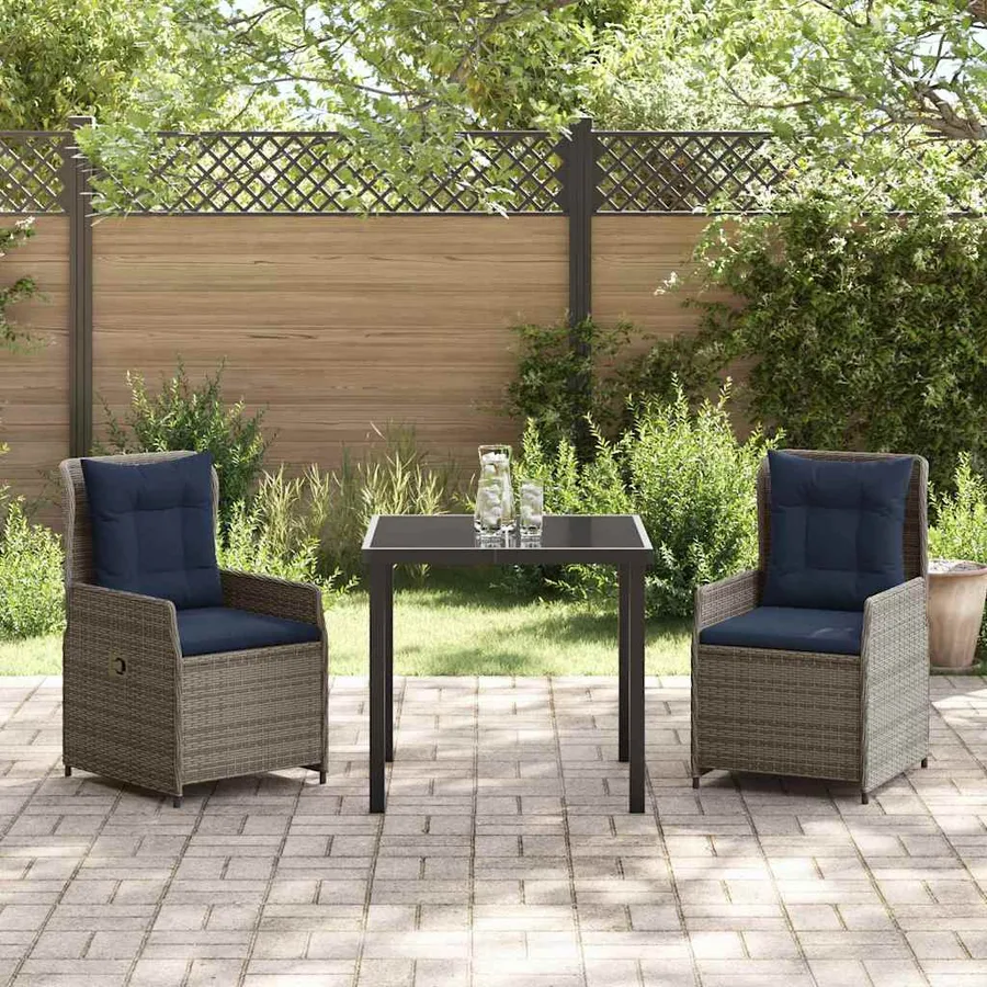 Ensemble de salle à manger pour jardin 3 pcs Gris Poly rotin - 4