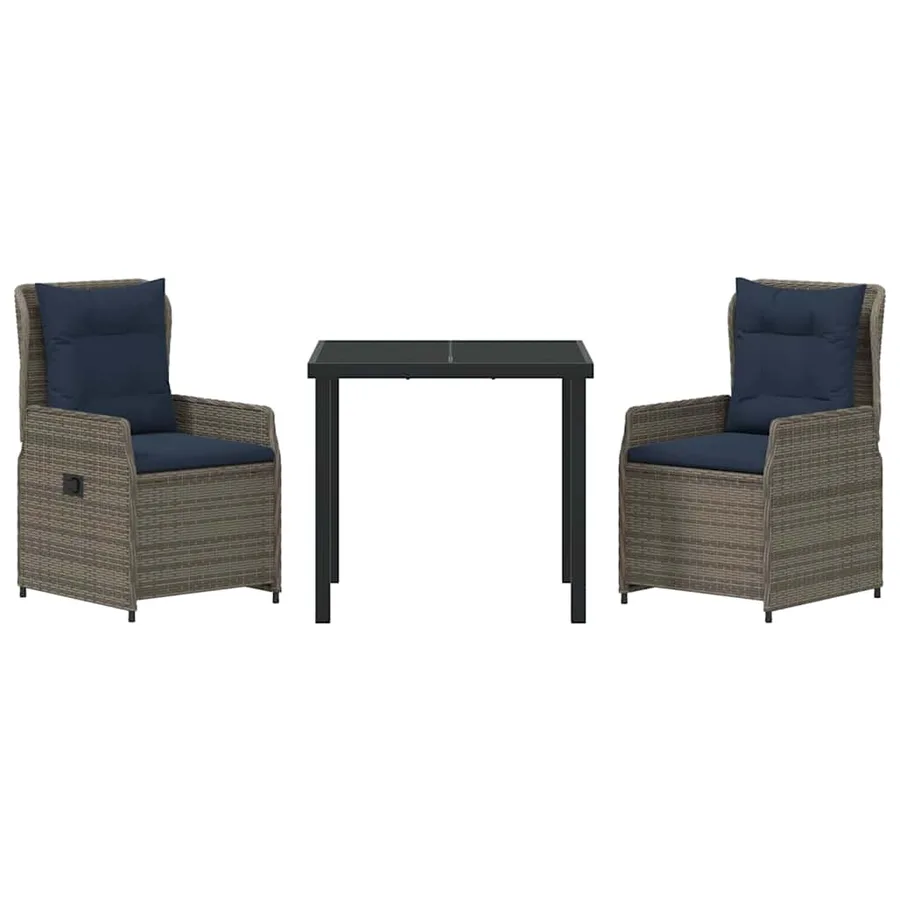 Ensemble de salle à manger pour jardin 3 pcs Gris Poly rotin - 7