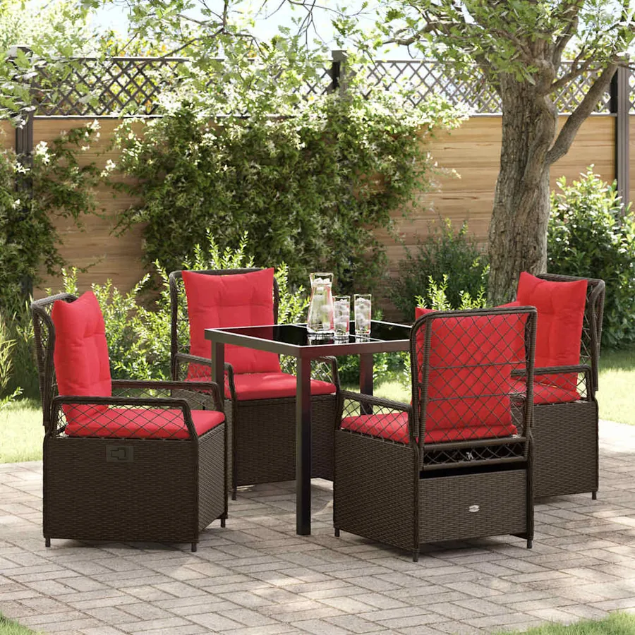 Ensemble de salle à manger pour jardin 5 pcs Marron polyrotin