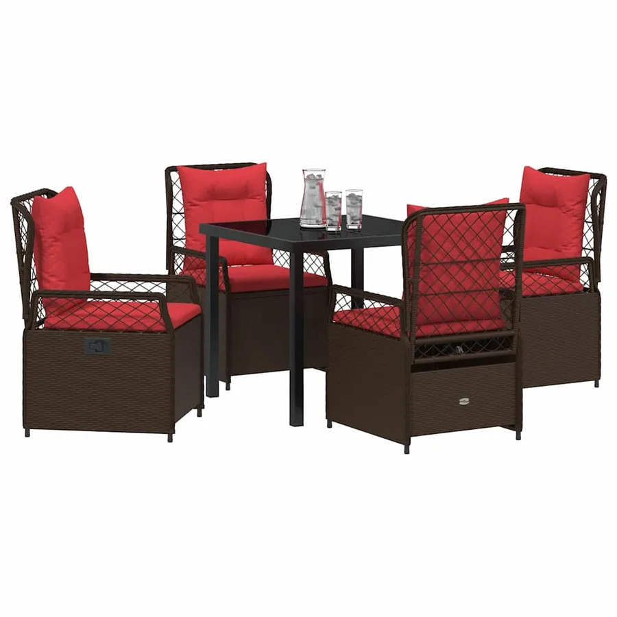 Ensemble de salle à manger pour jardin 5 pcs Marron polyrotin - 3