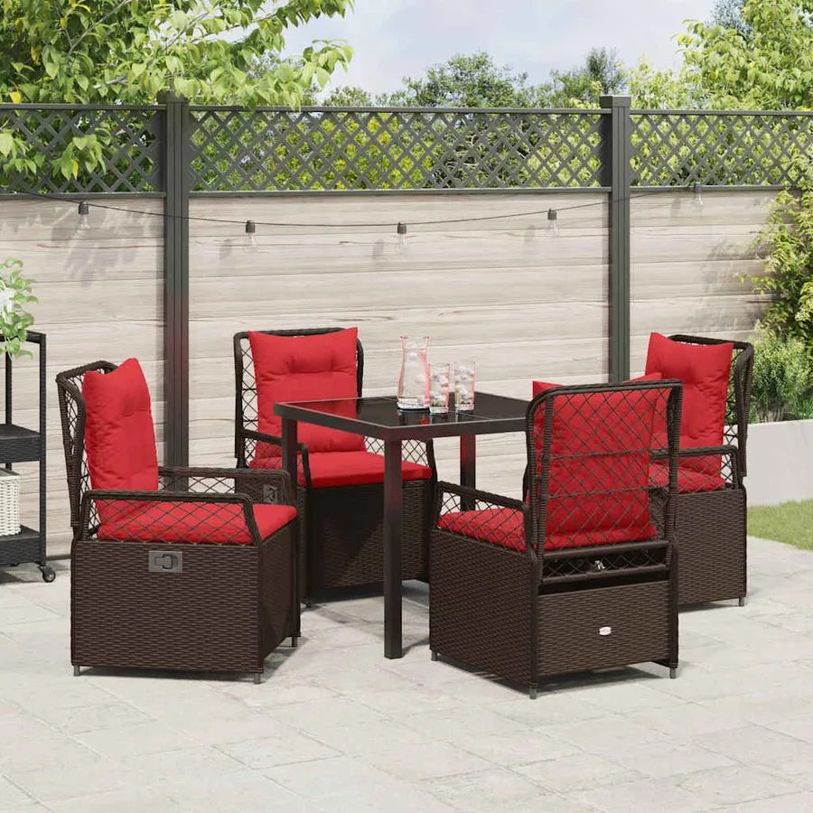 Ensemble de salle à manger pour jardin 5 pcs Marron polyrotin - 4
