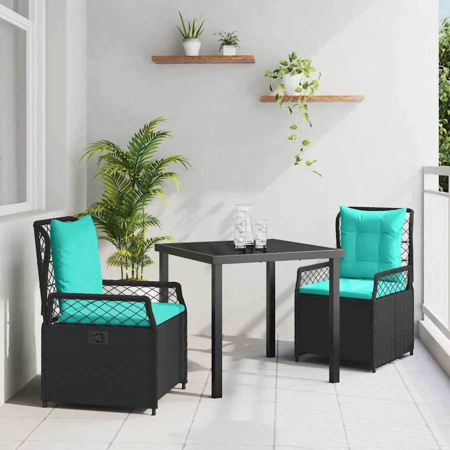 Ensemble de salle à manger pour jardin 3 pcs Noir polyrotin