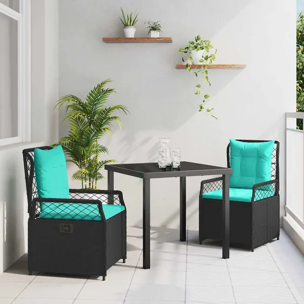 Ensemble de salle à manger pour jardin 3 pcs Noir polyrotin