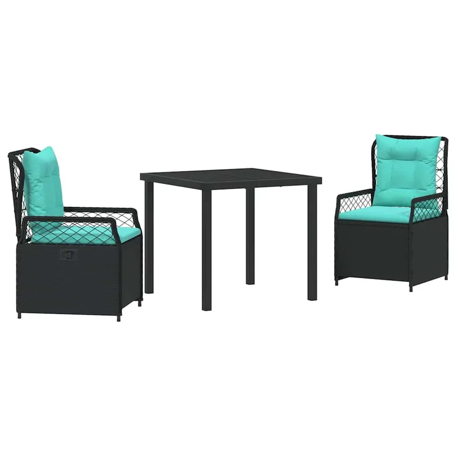 Ensemble de salle à manger pour jardin 3 pcs Noir polyrotin - 2