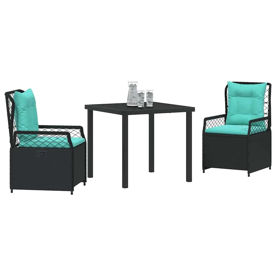Ensemble de salle à manger pour jardin 3 pcs Noir polyrotin - 3