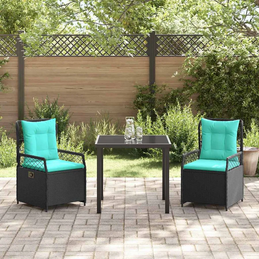 Ensemble de salle à manger pour jardin 3 pcs Noir polyrotin - 4