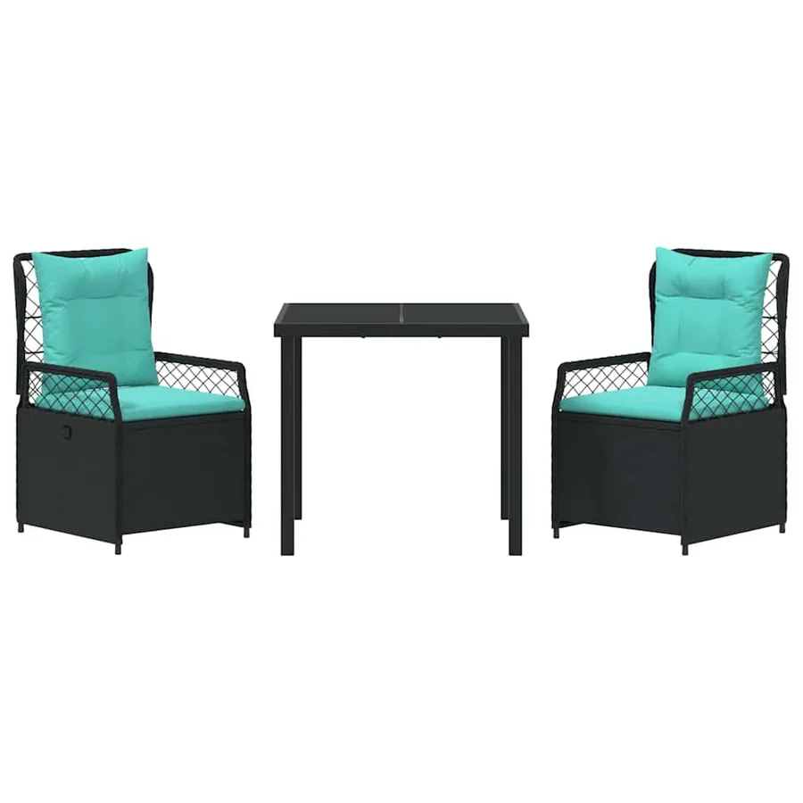 Ensemble de salle à manger pour jardin 3 pcs Noir polyrotin - 7