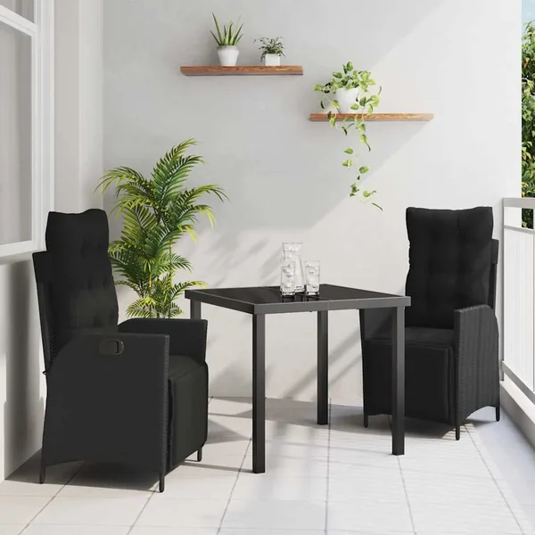 Ensemble de salle à manger pour jardin 3 pcs Noir polyrotin